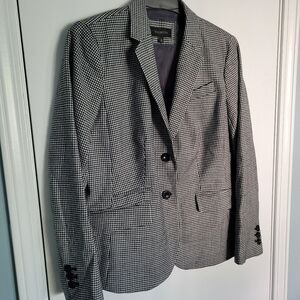 Talbots Wool Blend Black White Houndstooth Knot Blazer Jacket Sz 12